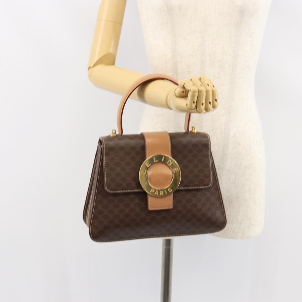 Celine Vintage Macadam Handbag Canvas Brown Pvc Handbag
