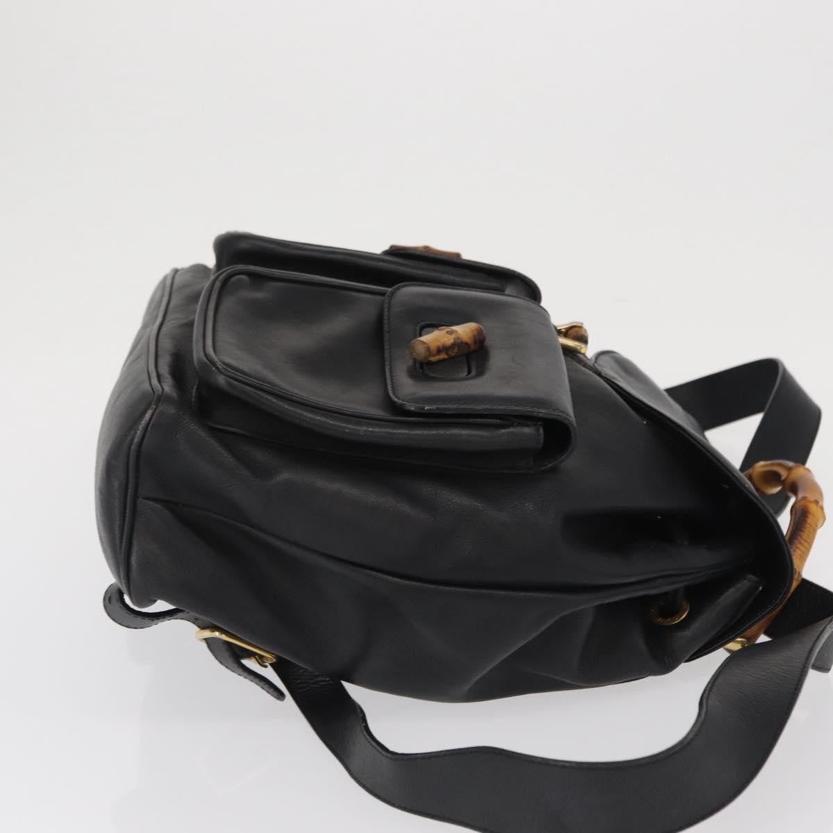 Gucci Vintage Bamboo Backpack Leather Black Leather Backpack Bag (Pre-Owned)