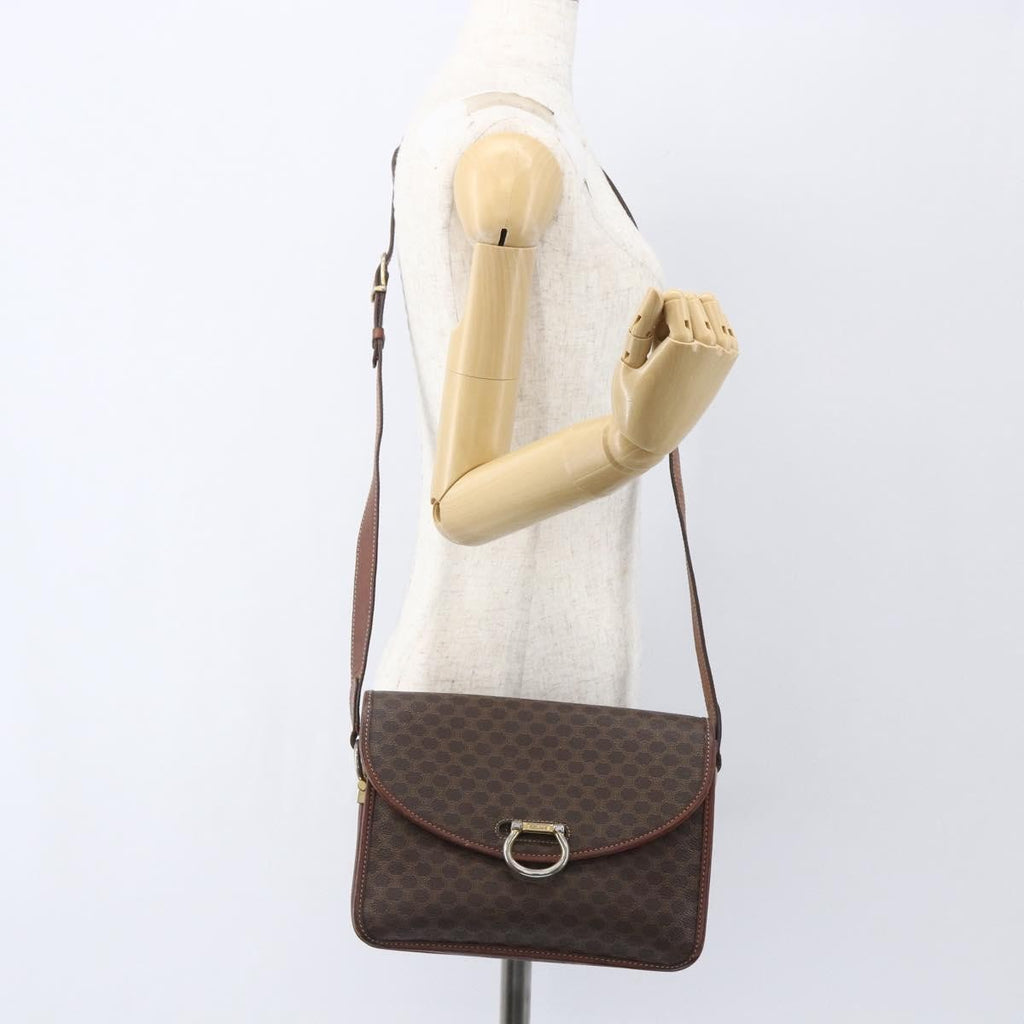 Celine Vintage Macadam Shoulder Bag Canvas Brown Canvas Shoulder Bag Bag