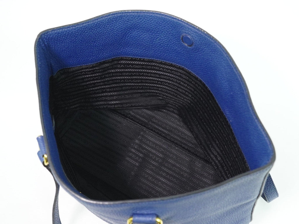 Prada Embossed Logo Open Tote Leather Blue Leather Tote Bag Bag