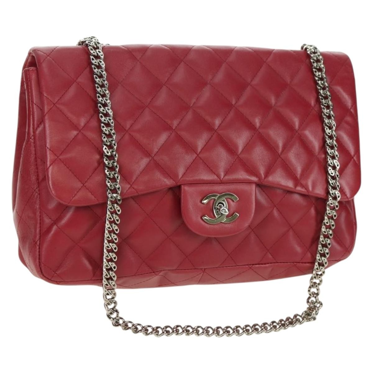 Chanel Classic Single Flap Bag Quilted Lambskin Red Leather Shoulder Bag Bag