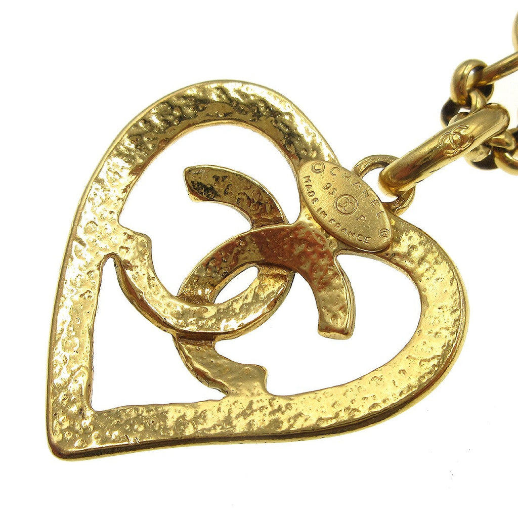 Chanel Cc Heart Pendant Necklace Metal Gold Gold_Plated Necklace Jewelry