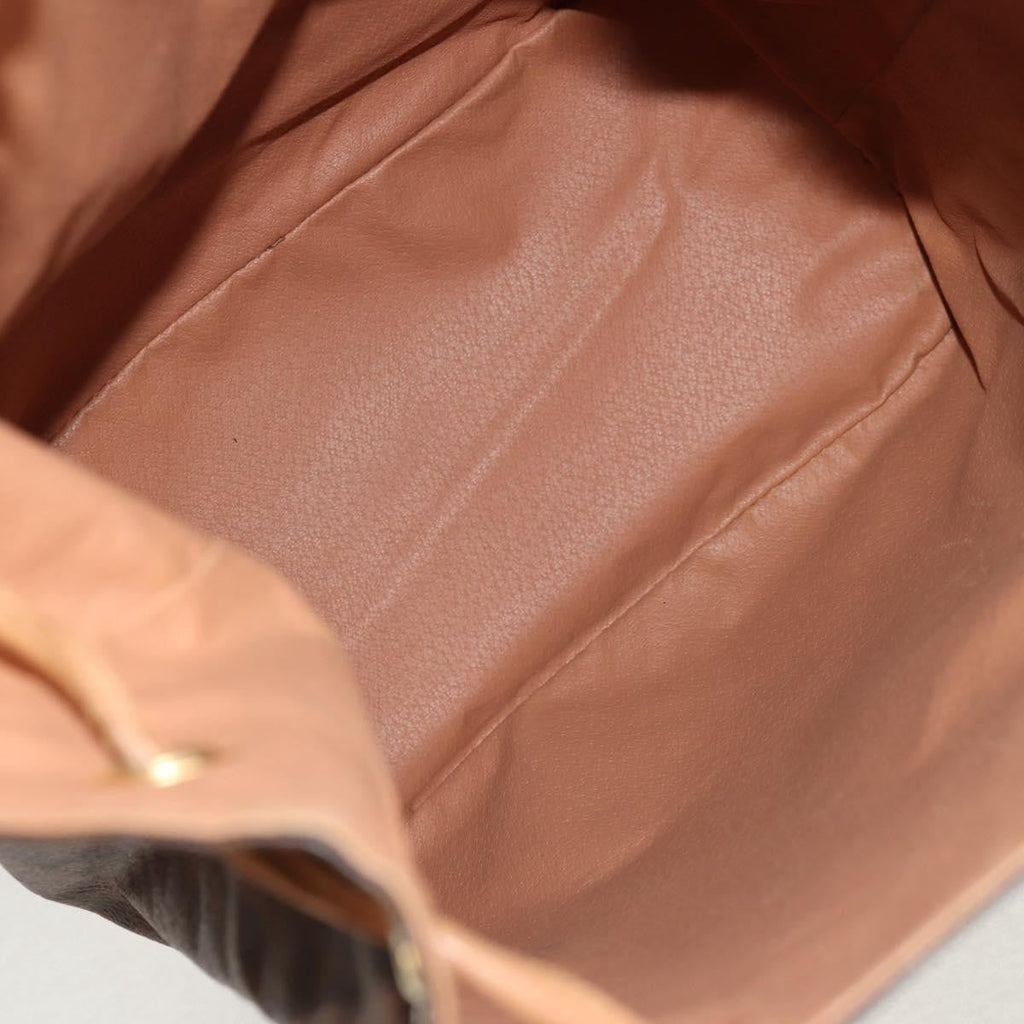 Celine Vintage Drawstring Flap Backpack Macadam Coated Canvas Brown Canvas Backpack Bag