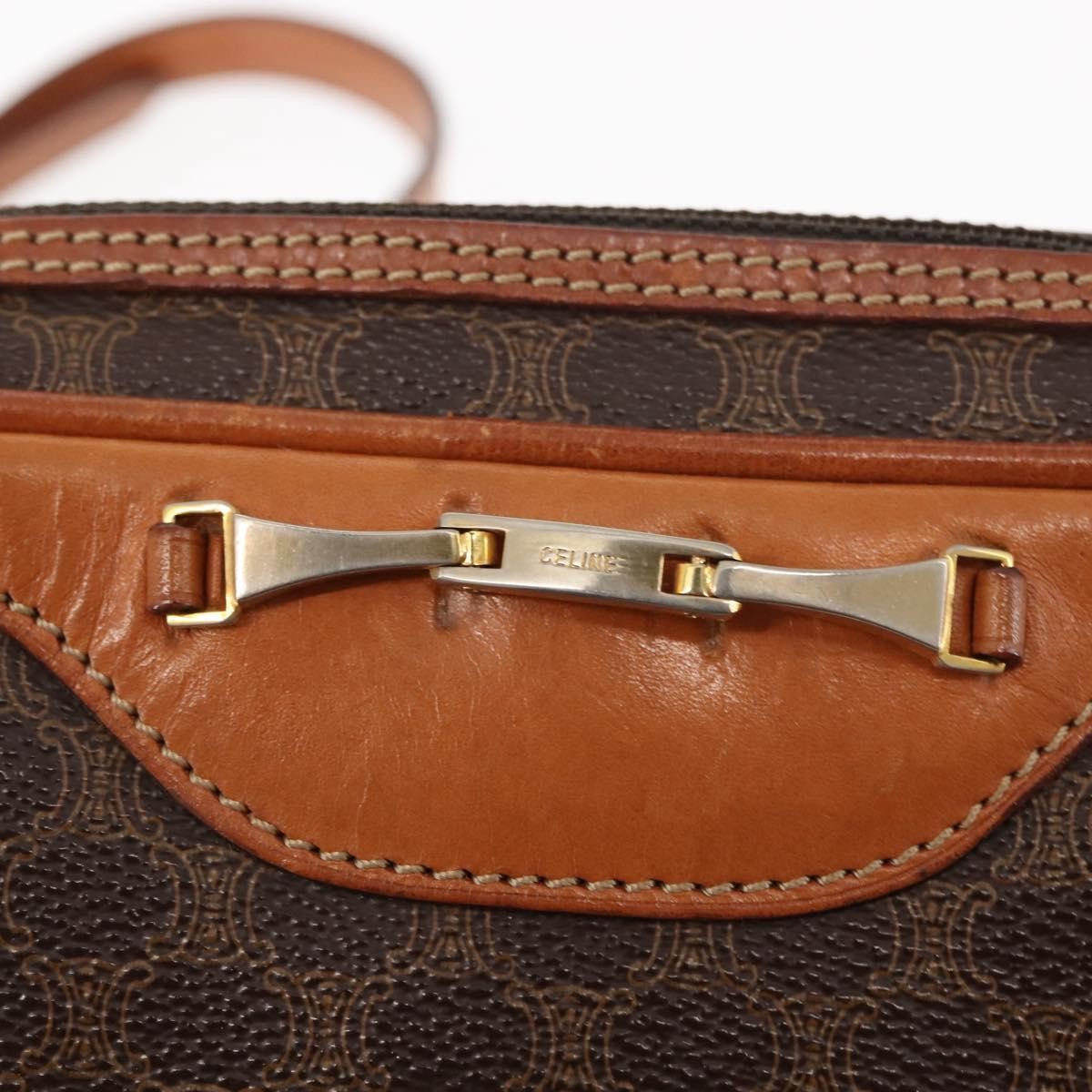 Celine Macadam Shoulder Bag Pvc Leather Brown Canvas Bag
