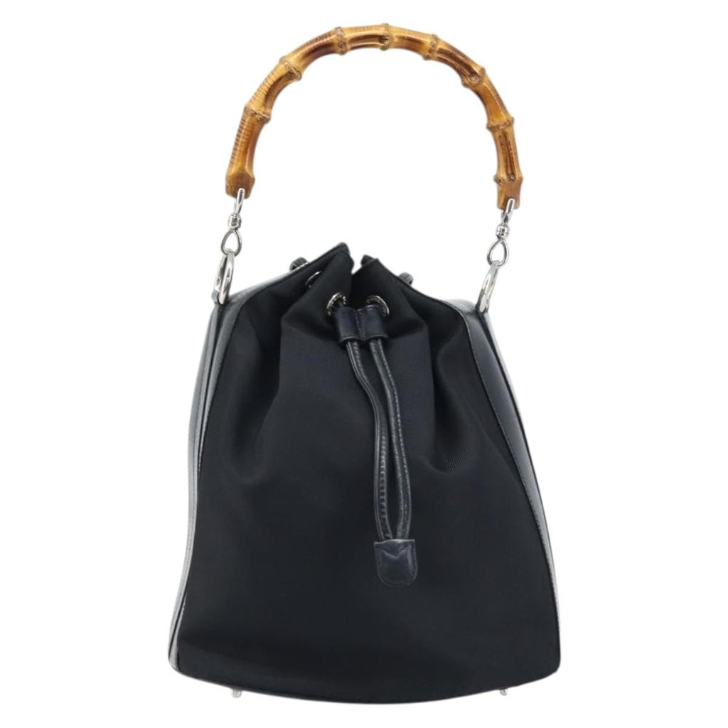 Gucci Vintage Bamboo Bucket Bag Nylon And Leather Black Nylon Handbag (Pre-Owned)