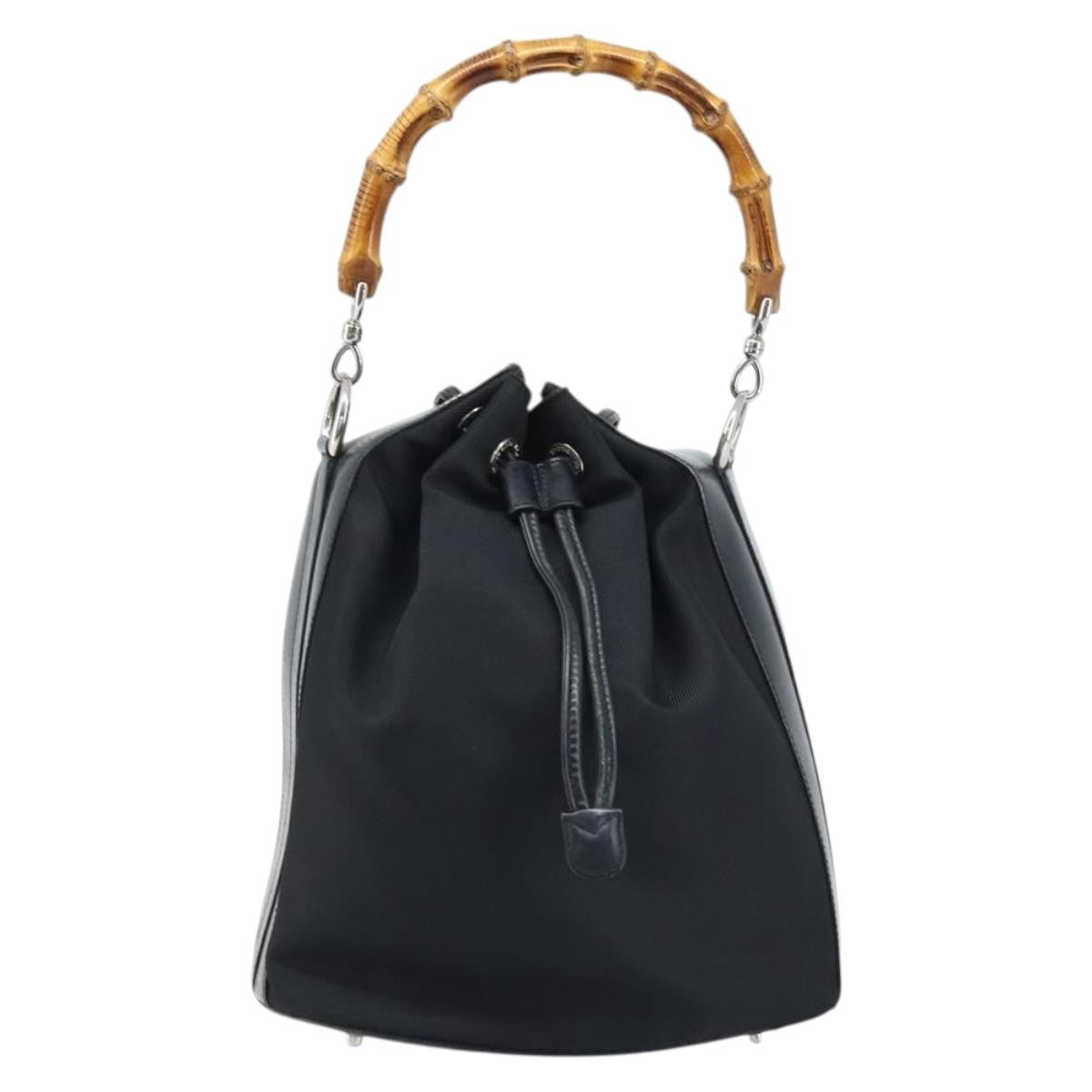 Gucci Vintage Bamboo Bucket Bag Nylon And Leather Black Nylon Handbag (Pre-Owned)