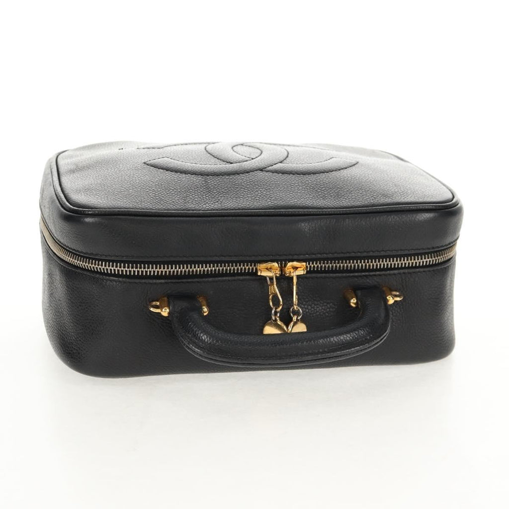 Chanel Vintage Timeless Zip Around Vanity Case Caviar Black Leather Clutche & Pouche Bag
