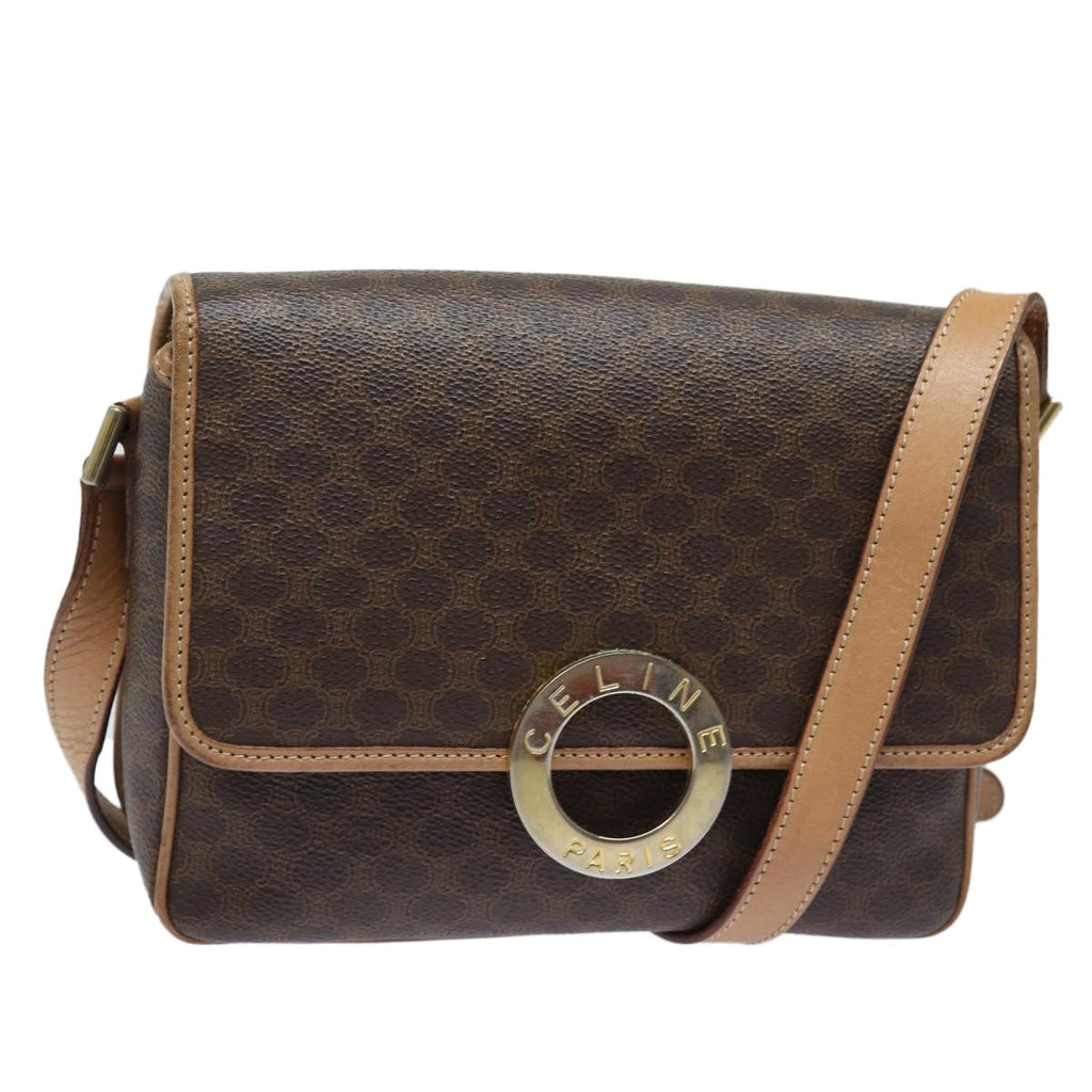 Celine Circle Logo Shoulder Bag Canvas Brown Canvas Shoulder Bag Bag