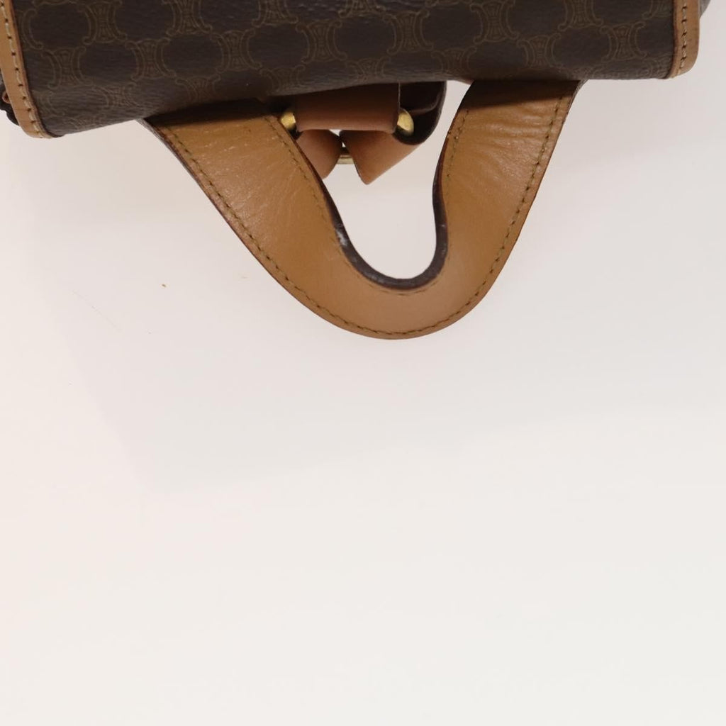Celine Vintage Drawstring Flap Backpack Macadam Coated Canvas Brown Canvas Backpack Bag