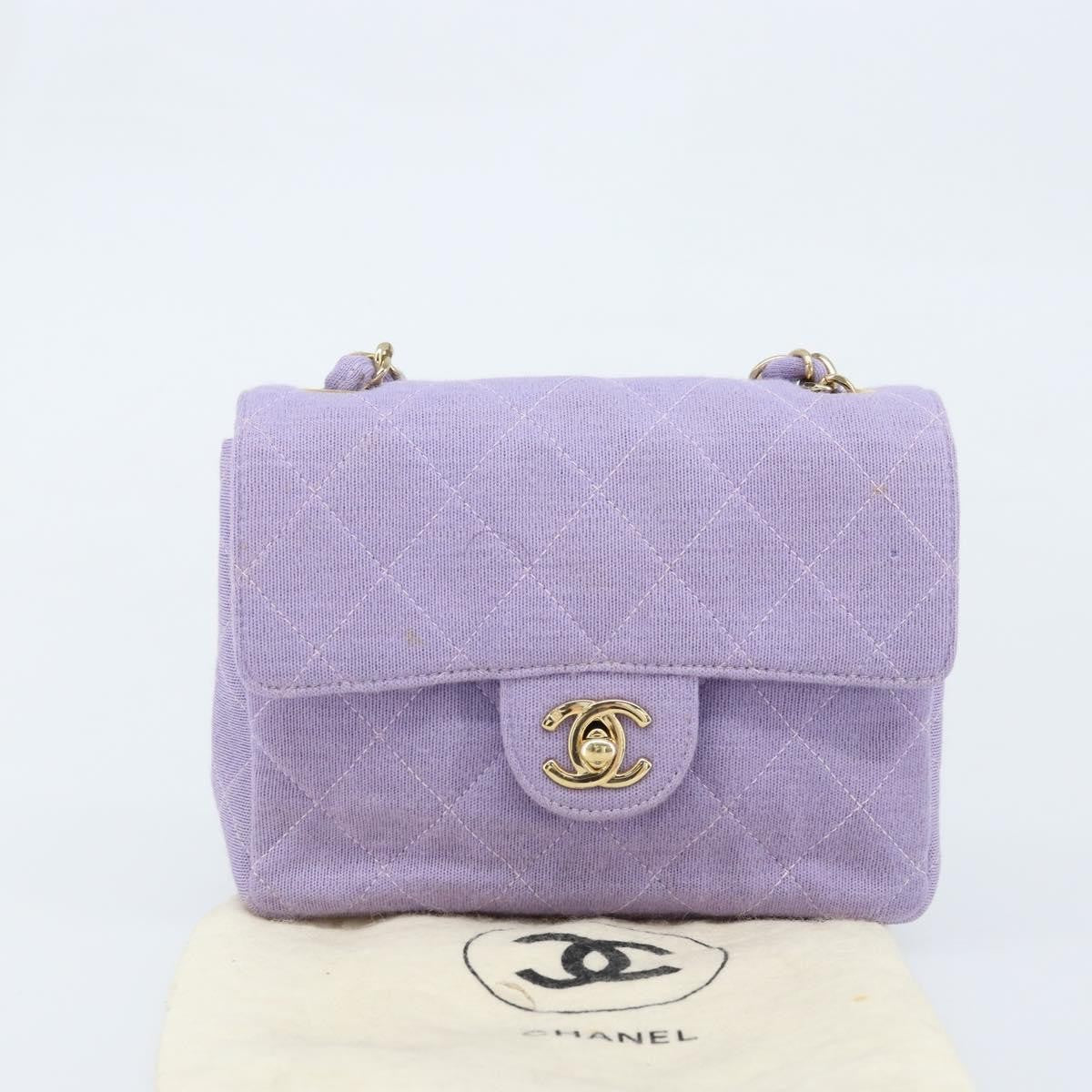 Chanel Square Classic Single Flap Bag Fabric Purple Cotton Crossbody Bag Bag