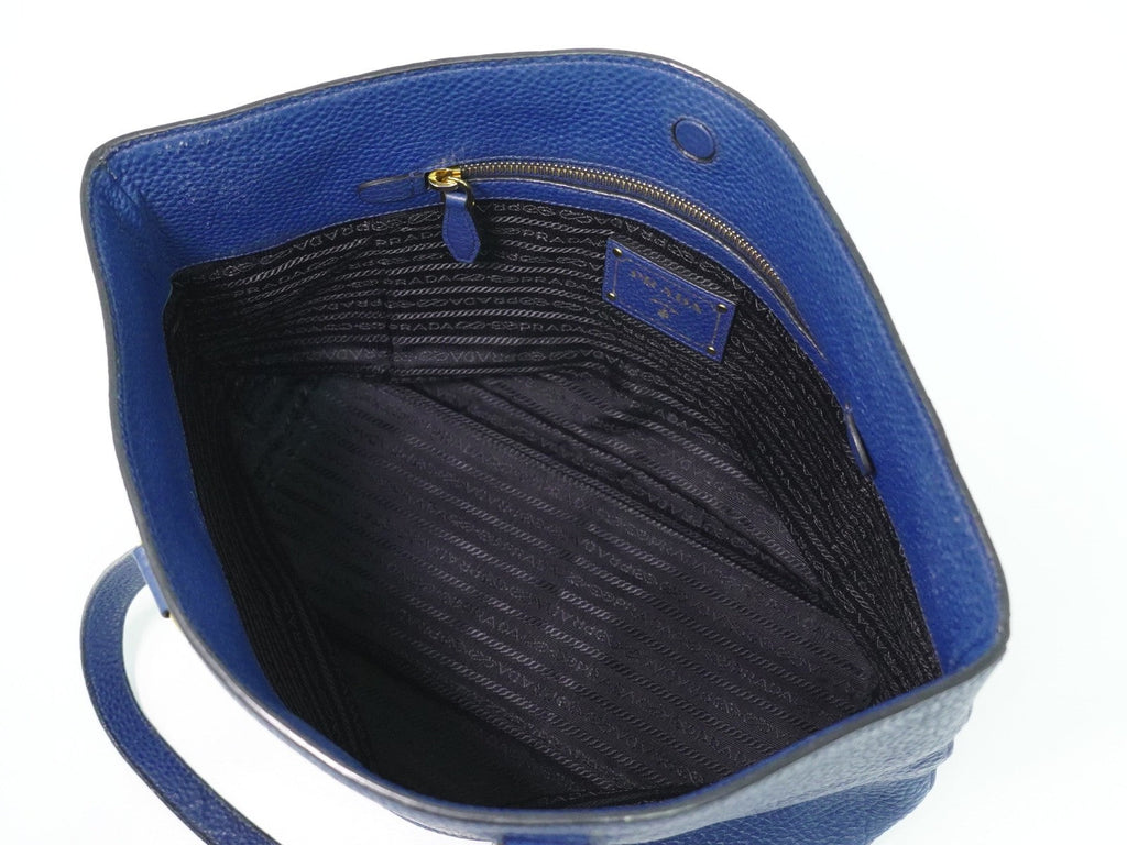Prada Embossed Logo Open Tote Leather Blue Leather Tote Bag Bag