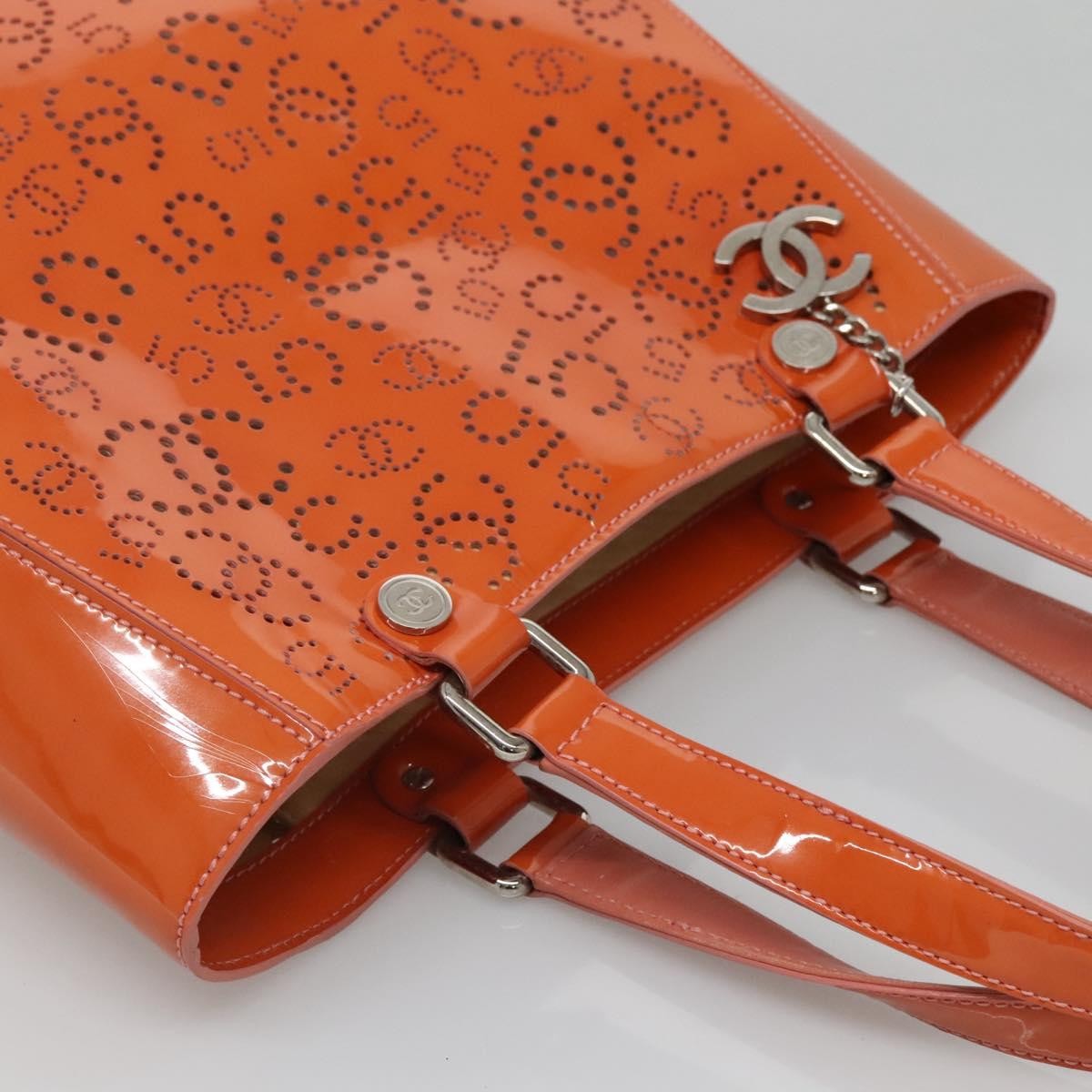 Chanel Cc No.5 Shopping Tote Perforated Patent Orange Patent_Leather Tote Bag Bag