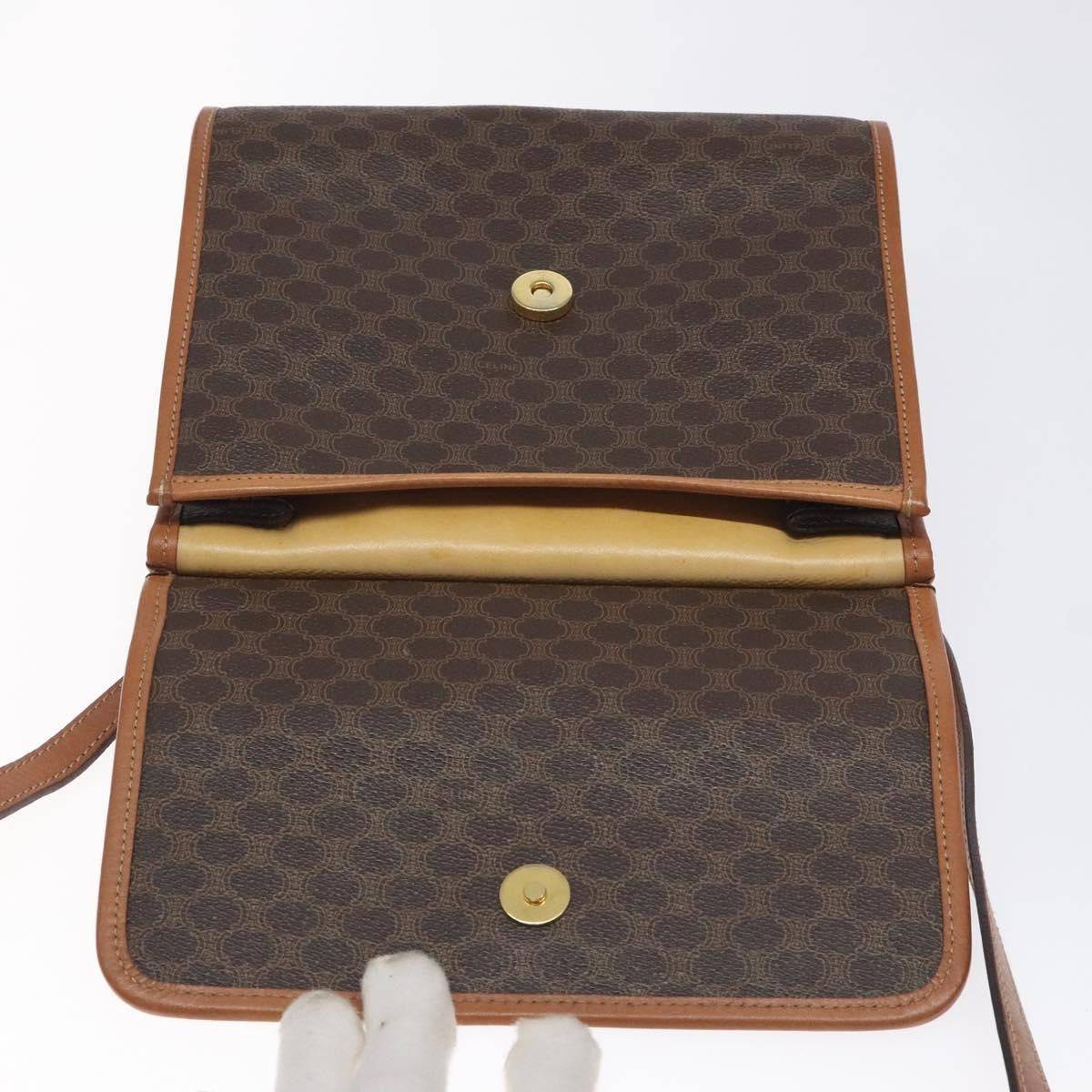 Celine Vintage Macadam Shoulder Bag Canvas And Leather Brown Canvas Shoulder Bag Bag