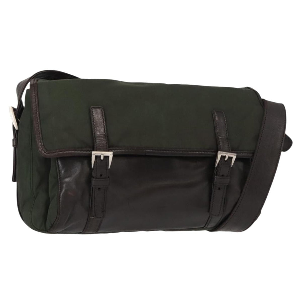 Prada Double Buckle Flap Messenger Bag Tessuto Khaki Nylon Shoulder Bag Bag