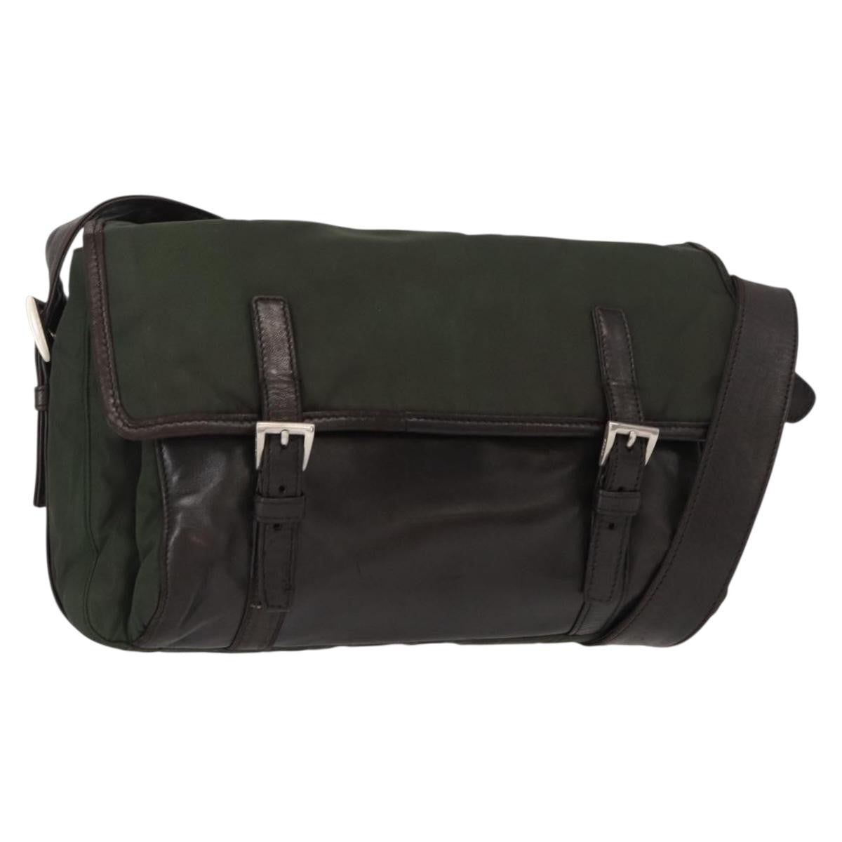 Prada Double Buckle Flap Messenger Bag Tessuto Khaki Nylon Shoulder Bag Bag