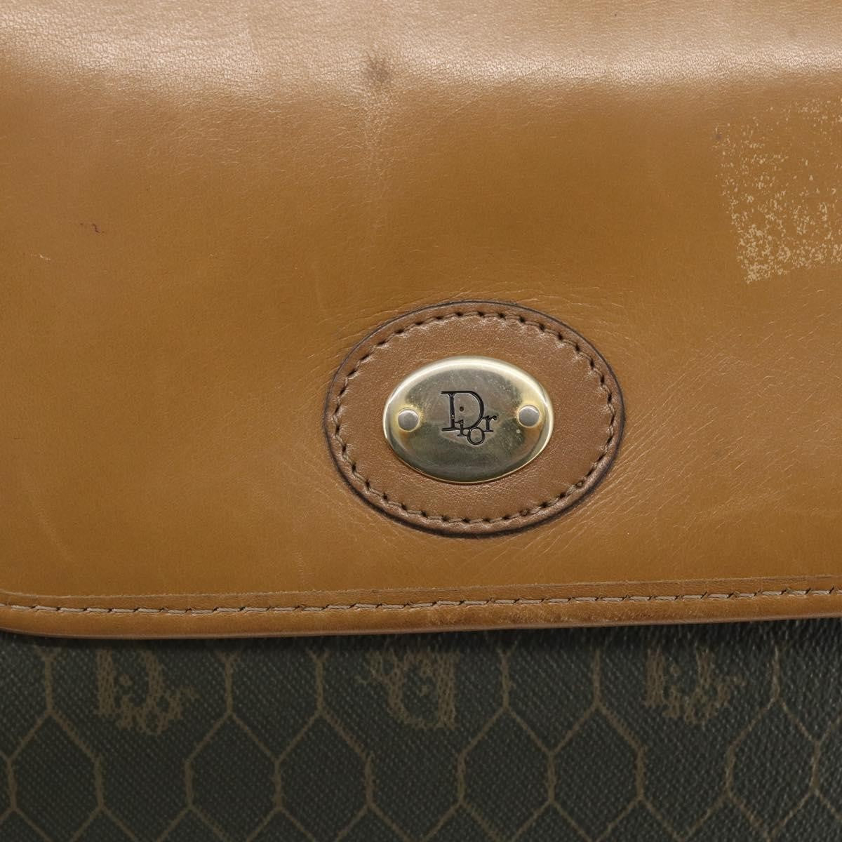 Christian Dior Vintage Honeycomb Flap Crossbody Bag Canvas And Leather Khaki Canvas Shoulder Bag Bag (Pre-Owned)