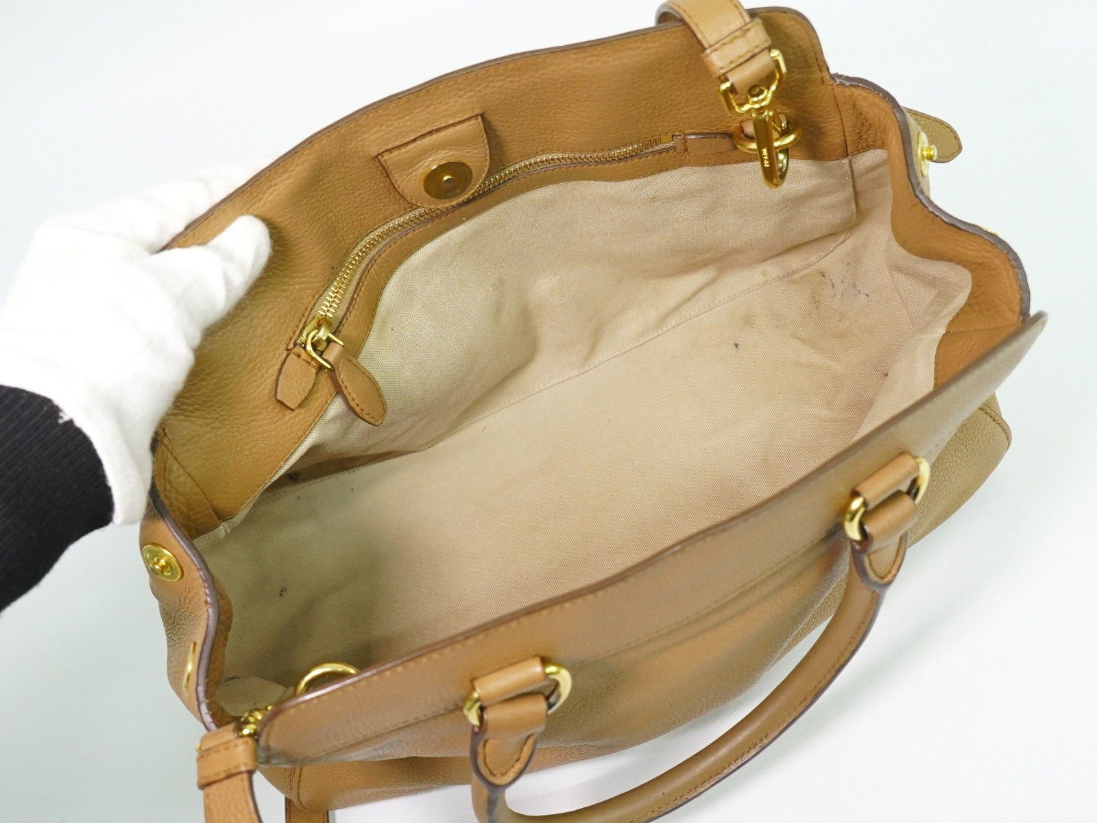 Prada Vintage Handbag Leather Beige Leather Handbag