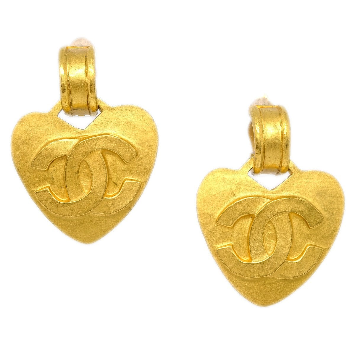 Chanel Vintage Cc Heart Clip-On Earrings Metal Gold Gold_Plated Earrings Jewelry