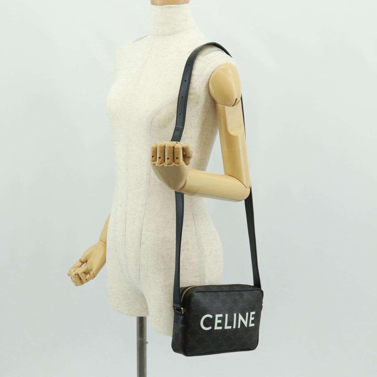 Celine Logo Messenger Bag Triomphe Coated Canvas Black Pvc Shoulder Bag Bag