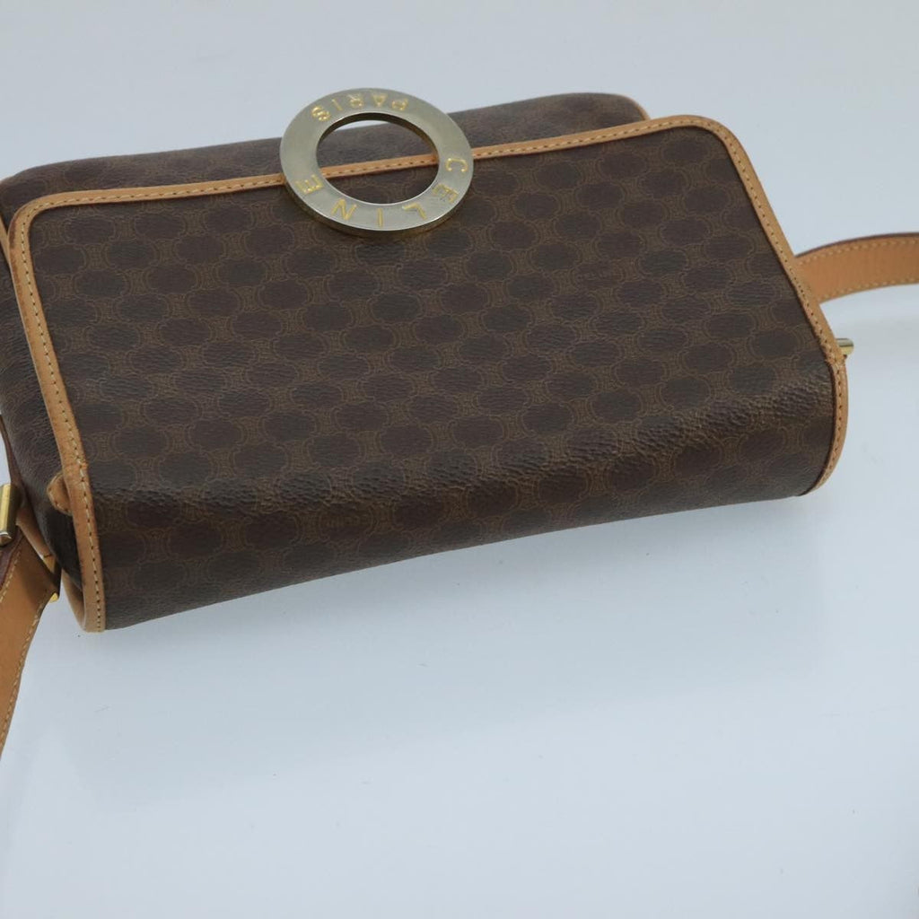 Celine Vintage Macadam Circle Logo Shoulder Bag Canvas And Leather Brown Canvas Shoulder Bag Bag