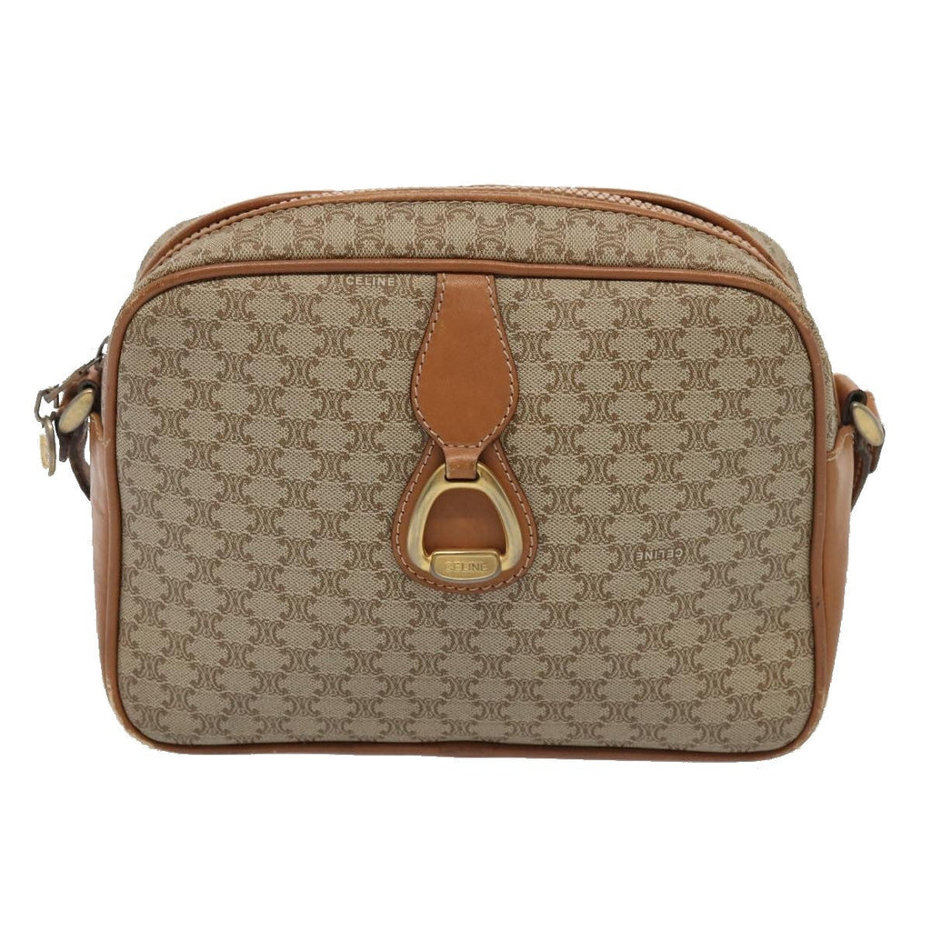 Celine Vintage Macadam Shoulder Bag Canvas And Leather Beige Canvas Shoulder Bag Bag