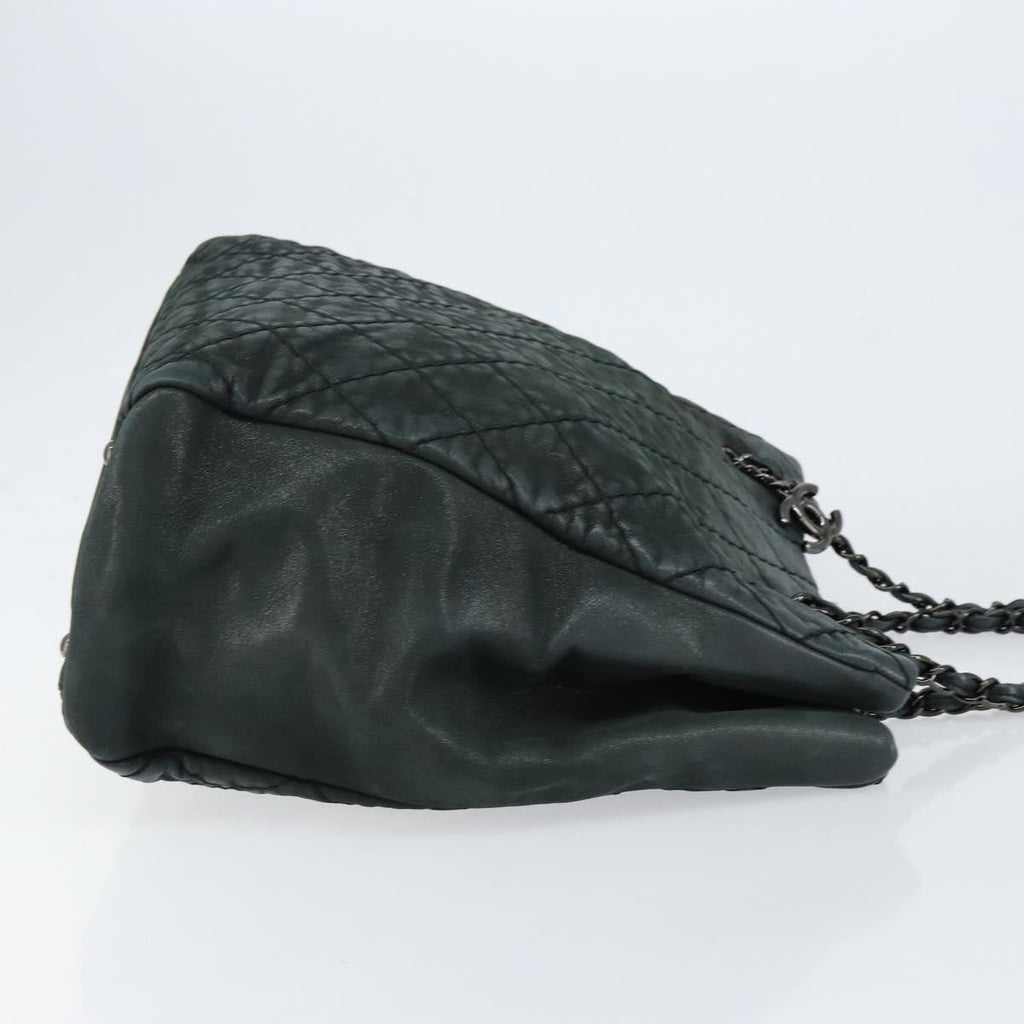 Chanel Cc Charm Tote Quilted Iridescent Calfskin Green Leather Tote Bag Bag