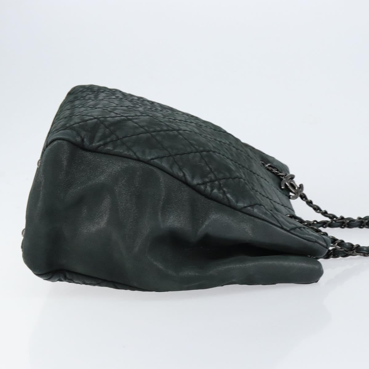 Chanel Cc Charm Tote Quilted Iridescent Calfskin Green Leather Tote Bag Bag
