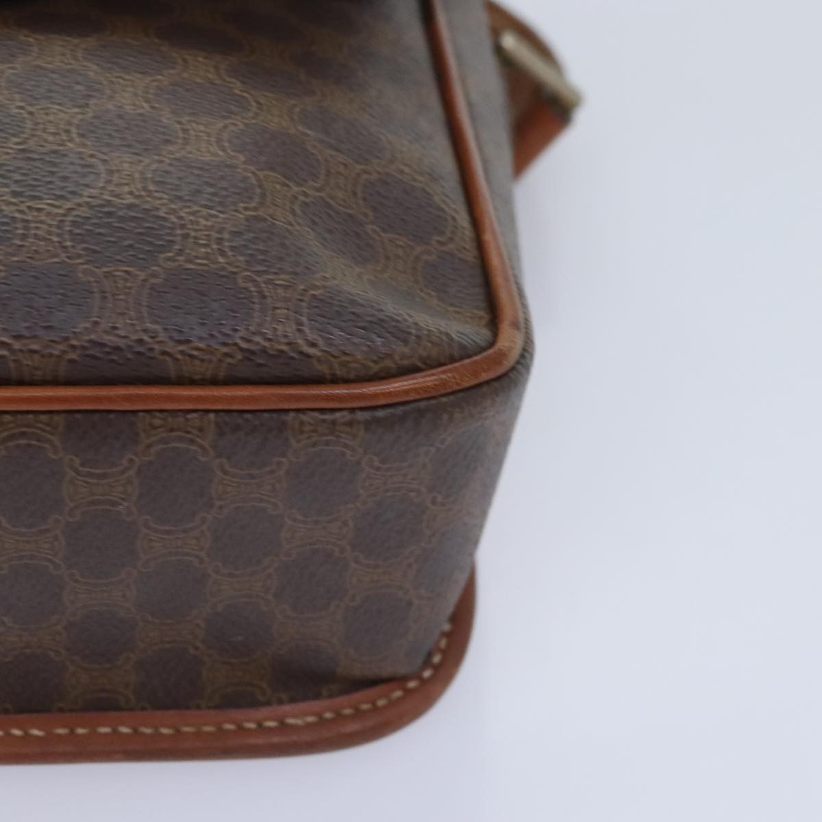 Celine Vintage Macadam Circle Logo Shoulder Bag Canvas And Leather Brown Canvas Shoulder Bag Bag