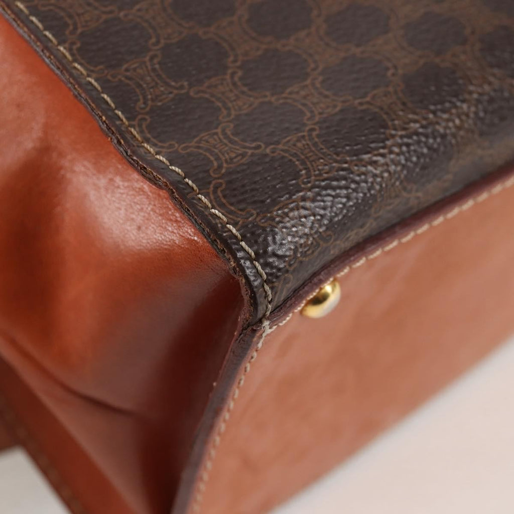 Celine Vintage Convertible Top Handle Bag Macadam Coated Canvas Brown Canvas Bag