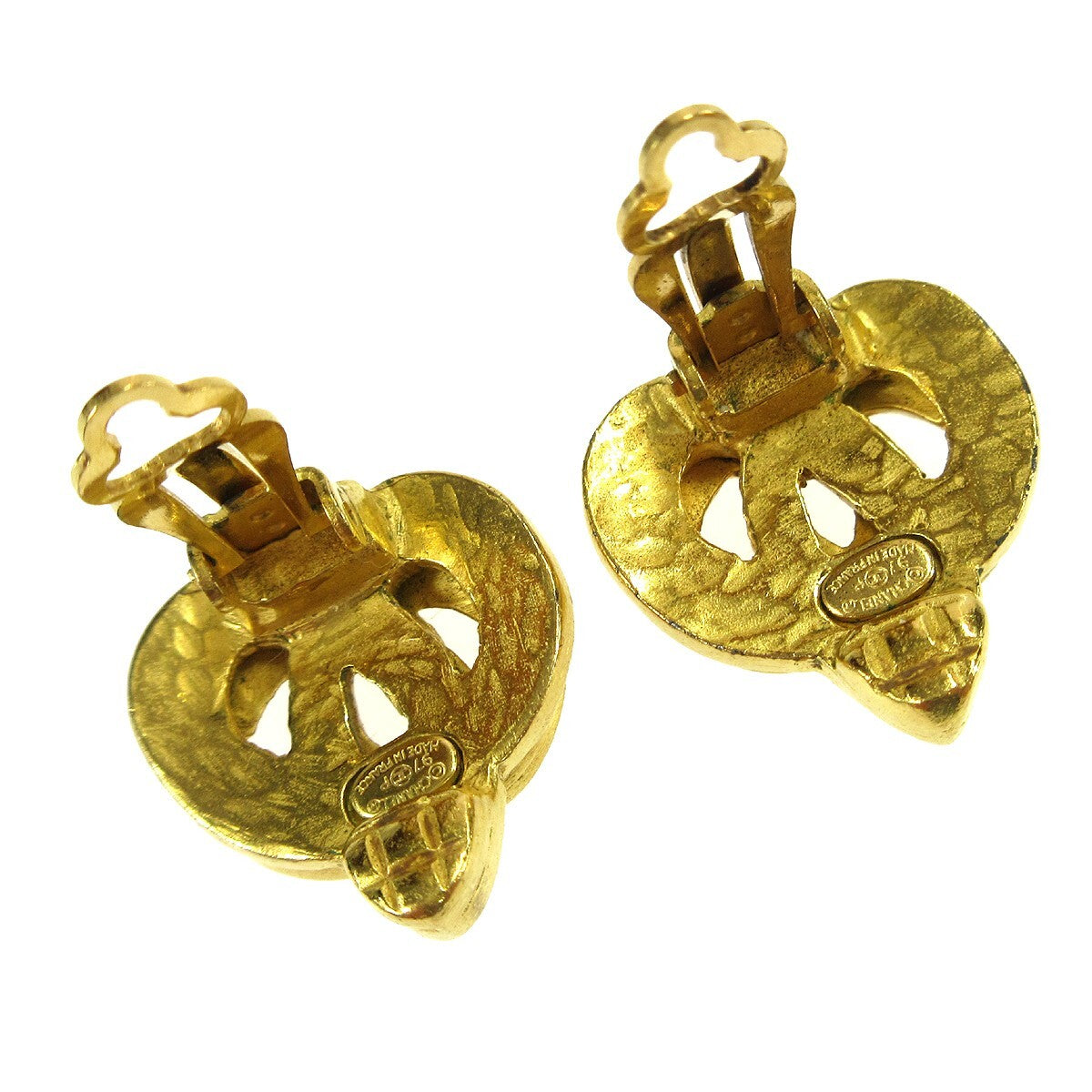Chanel Vintage Cc Heart Clip-On Earrings Metal Gold Gold_Plated Earrings Jewelry