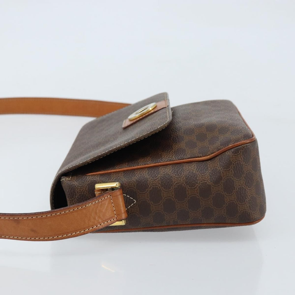 Celine Vintage Macadam Circle Logo Shoulder Bag Canvas And Leather Brown Canvas Shoulder Bag Bag