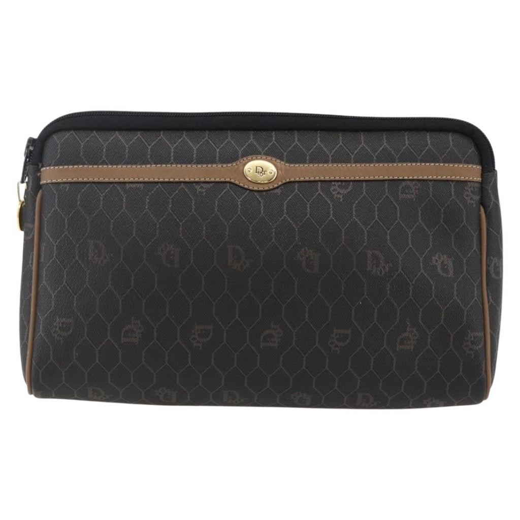 Christian Dior Vintage Honeycomb Zip Pouch Canvas And Leather Black Pvc Clutche & Pouche Bag (Pre-Owned)