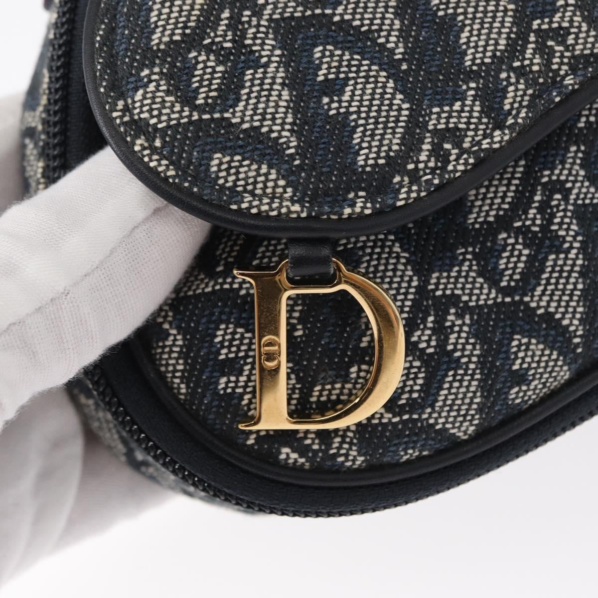 Christian Dior Saddle Zip Pouch Diorissimo Canvas Blue Canvas Clutche & Pouche Bag (Pre-Owned)