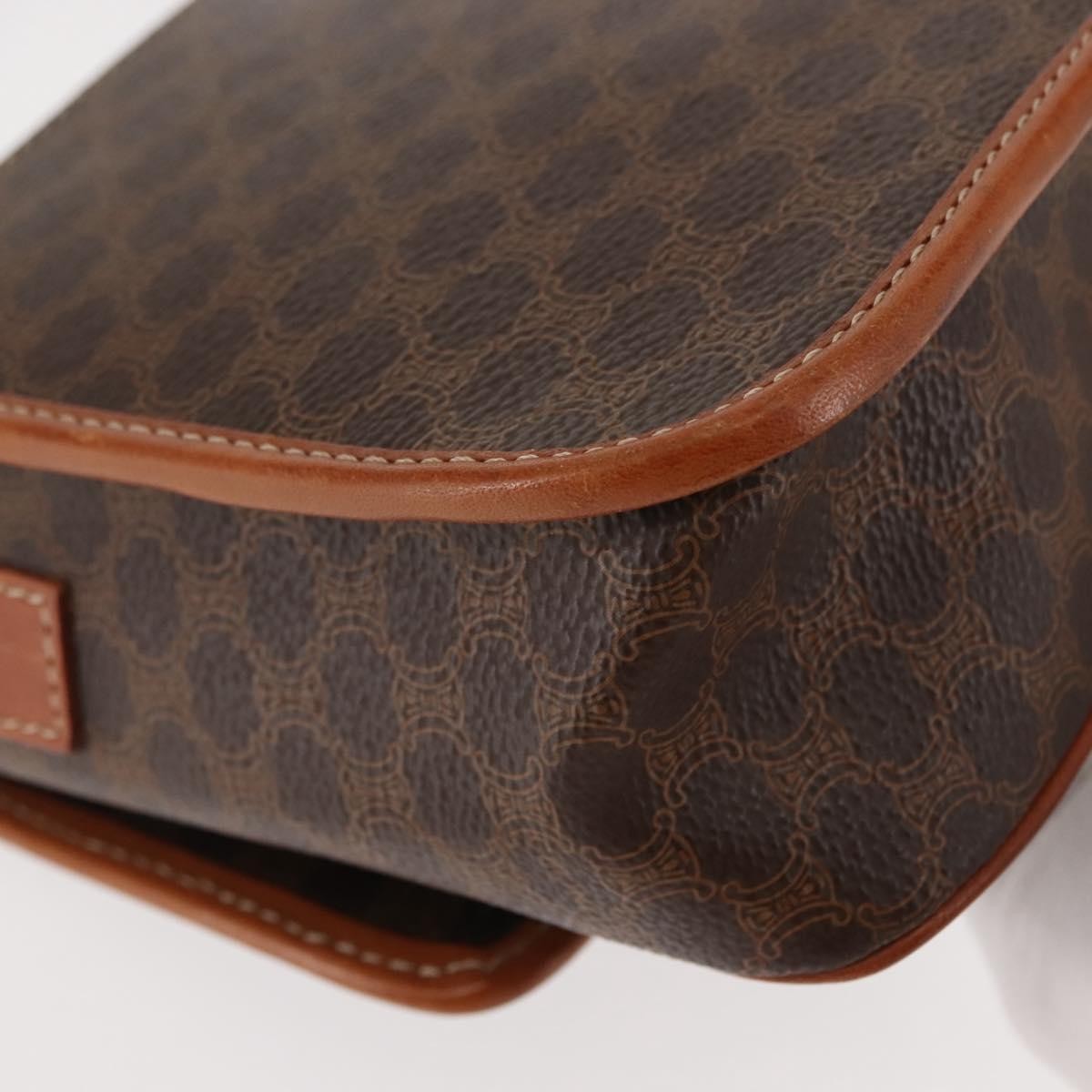 Celine Vintage Macadam Circle Logo Shoulder Bag Canvas And Leather Brown Canvas Bag