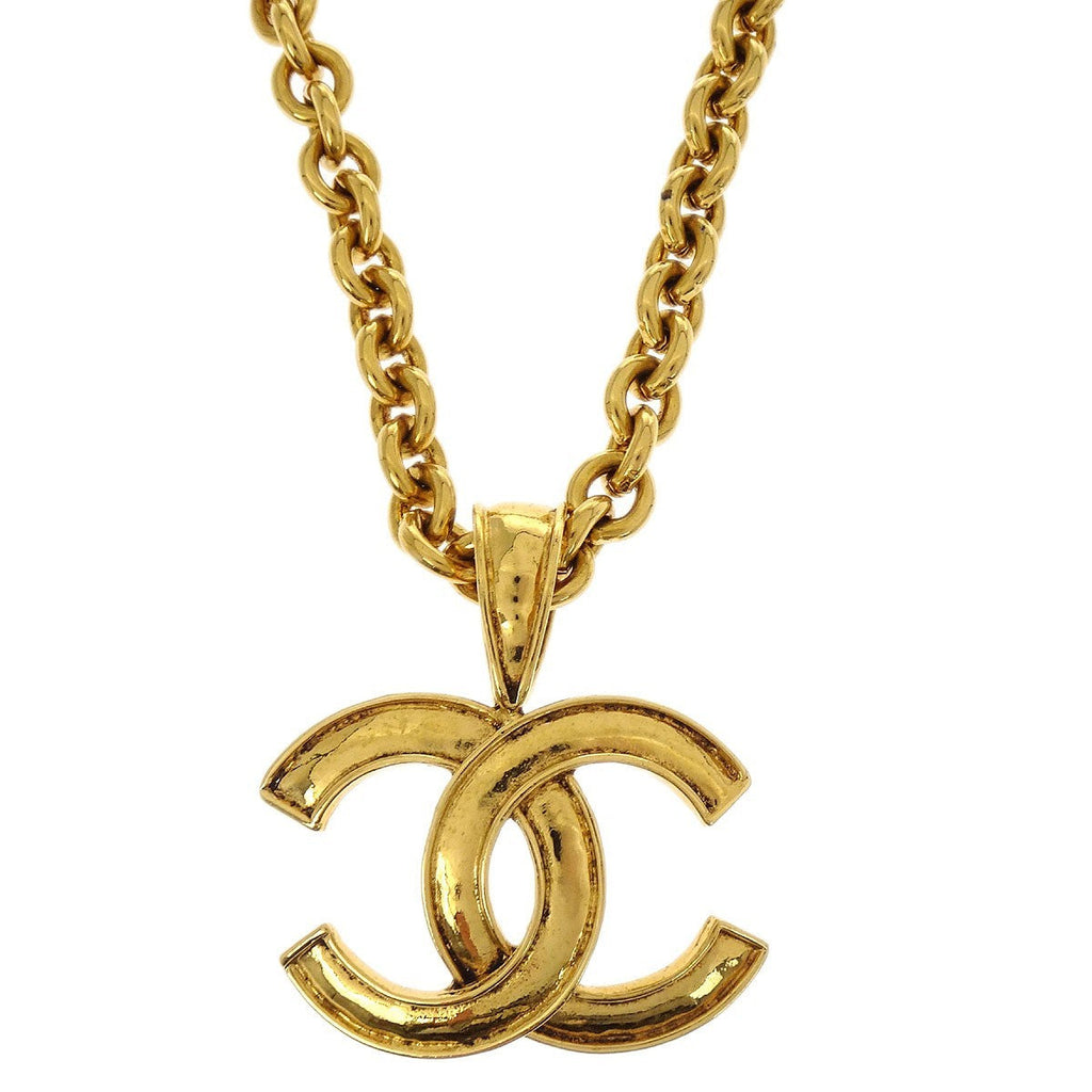Chanel Vintage Cc Pendent Necklace Plated Metal Gold Gold_Plated Necklace Jewelry