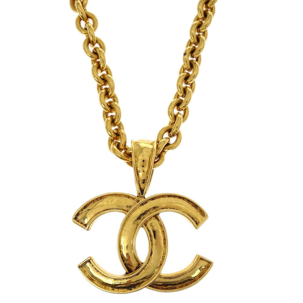 Chanel Vintage Cc Pendent Necklace Plated Metal Gold Gold_Plated Necklace Jewelry