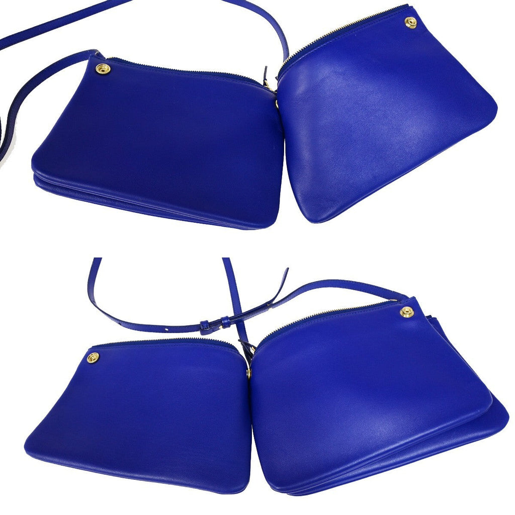 Celine Trio Crossbody Bag Leather Blue Leather Bag