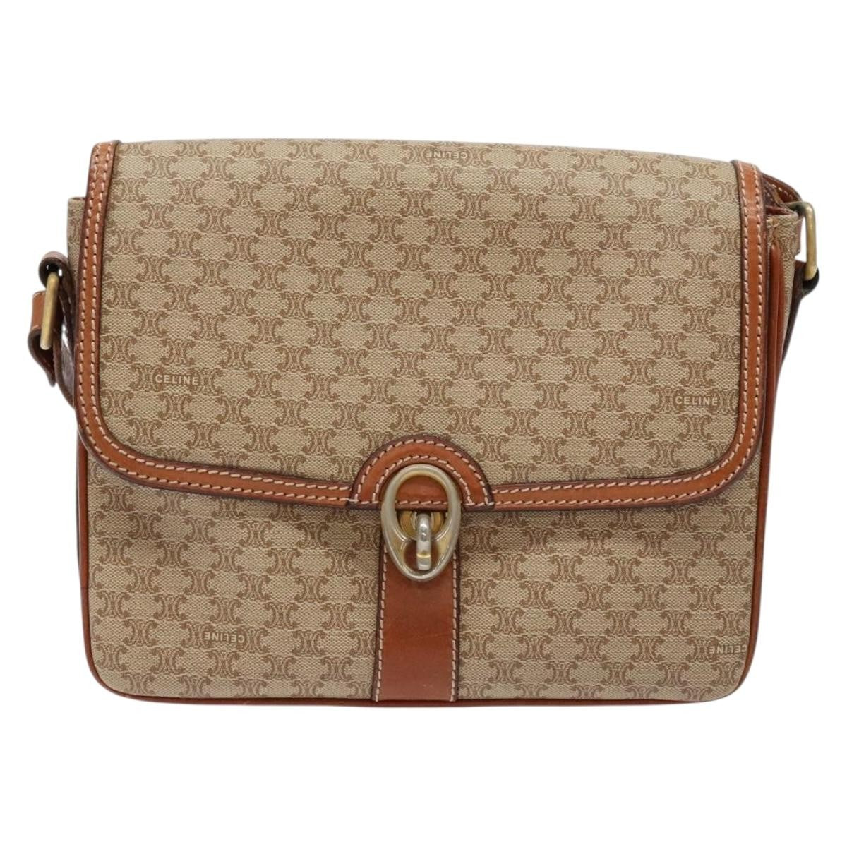 Celine Vintage Macadam Shoulder Bag Canvas And Leather Beige Canvas Bag