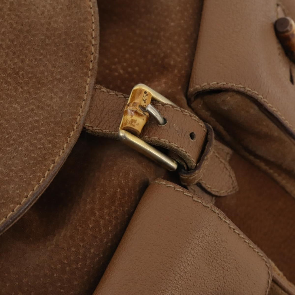 Gucci Vintage Bamboo Backpack Suede And Leather Brown Suede Backpack Bag (Pre-Owned)