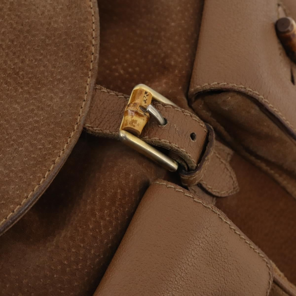 Gucci Vintage Bamboo Backpack Suede And Leather Brown Suede Backpack Bag (Pre-Owned)