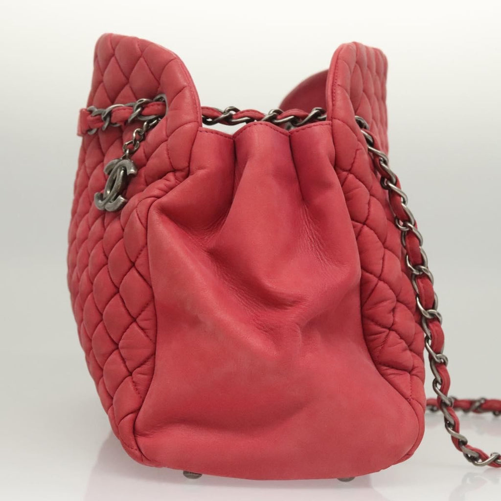 Chanel Matelasse Chain Shoulder Bag Leather Pink Leather Handbag