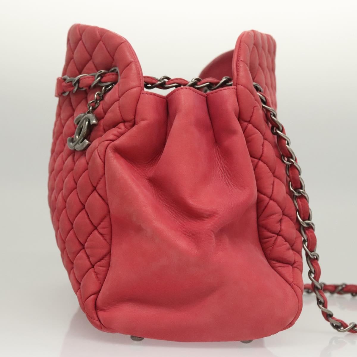 Chanel Matelasse Chain Shoulder Bag Leather Pink Leather Handbag