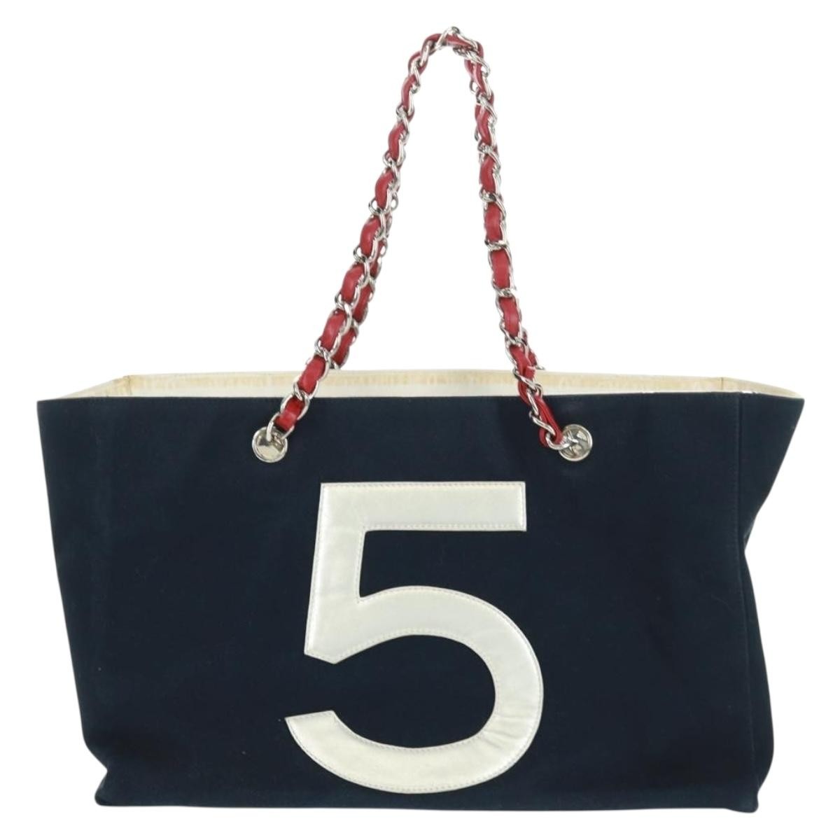 Chanel No.5 Tote Canvas And Leather Navy Canvas Tote Bag Bag