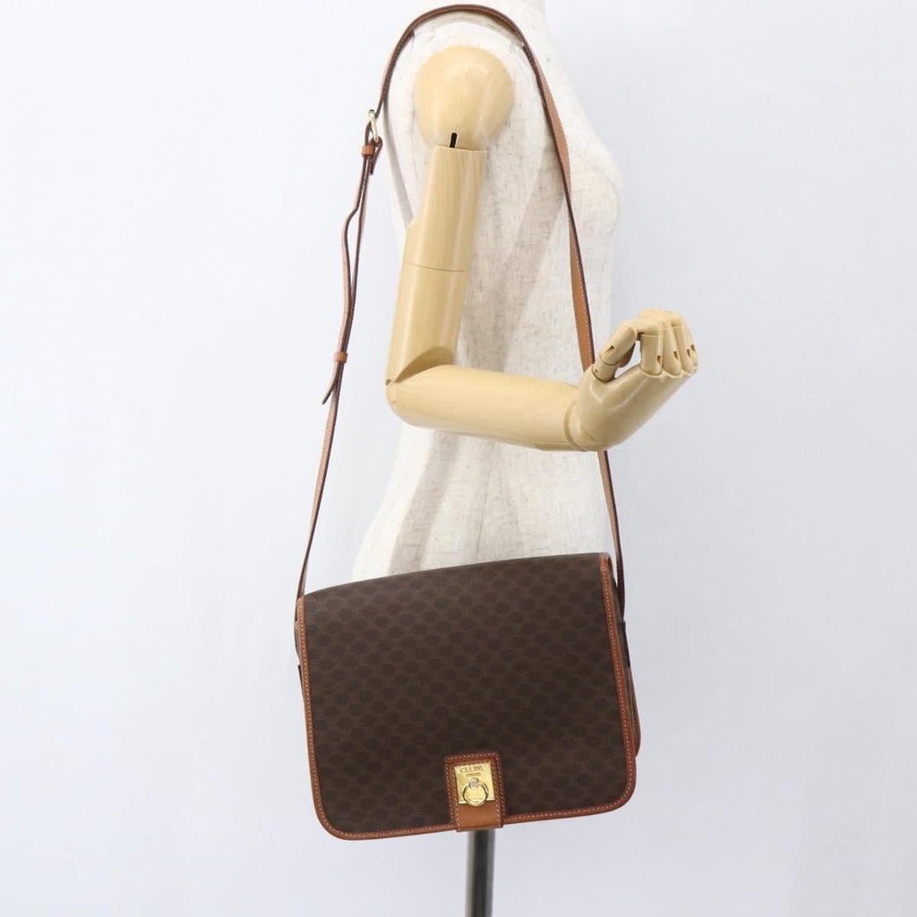 Celine Vintage Macadam Shoulder Bag Canvas And Leather Brown Canvas Shoulder Bag Bag