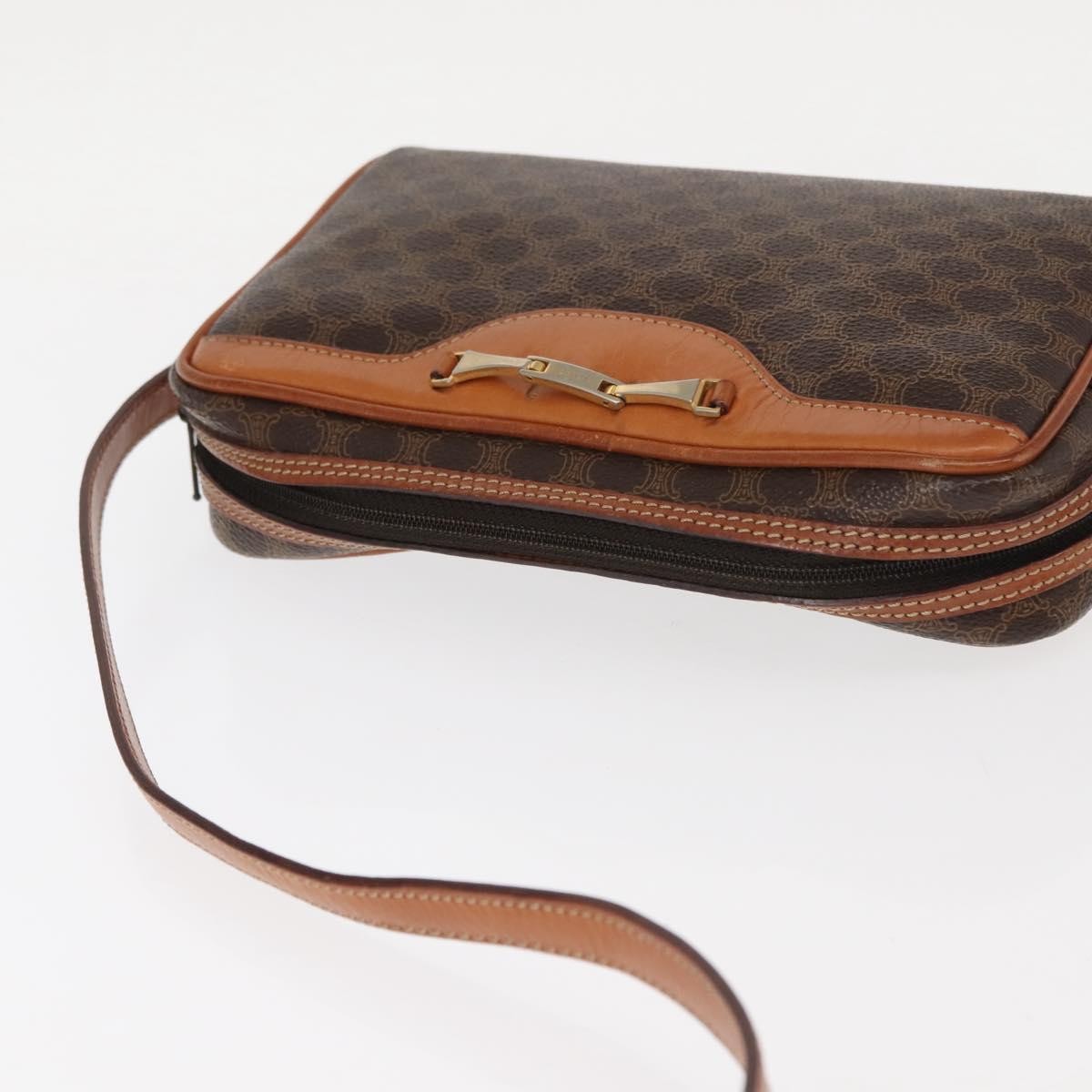 Celine Macadam Shoulder Bag Pvc Leather Brown Canvas Bag