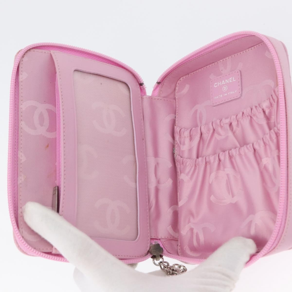 Chanel Cambon Zip Around Cosmetic Case Quilted Leather Pink Leather Wallets Accessory