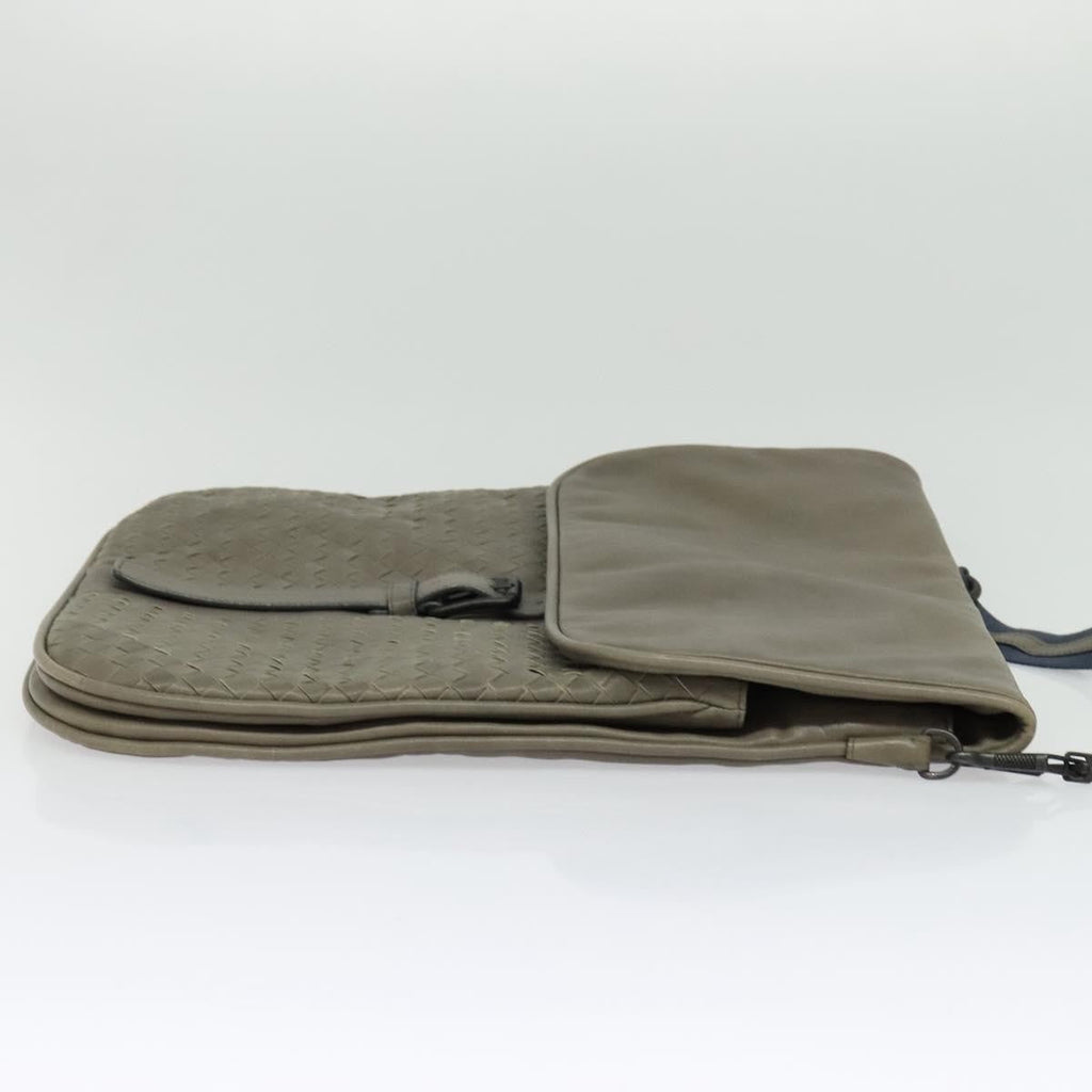 Bottega Veneta Vintage Flap Shoulder Bag Intrecciato Leather Gray Leather Shoulder Bag Bag