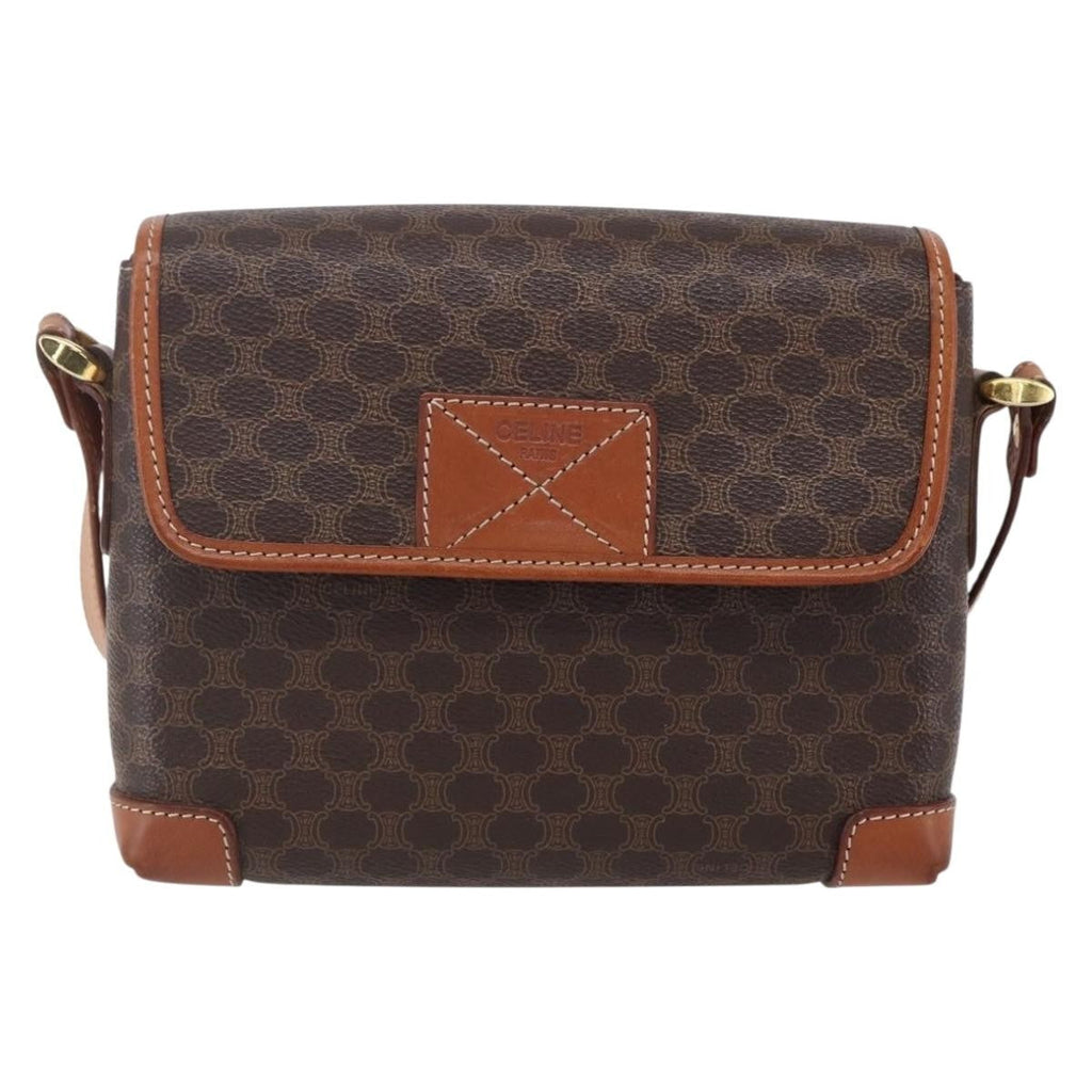 Celine Vintage Macadam Shoulder Bag Canvas And Leather Brown Canvas Shoulder Bag Bag