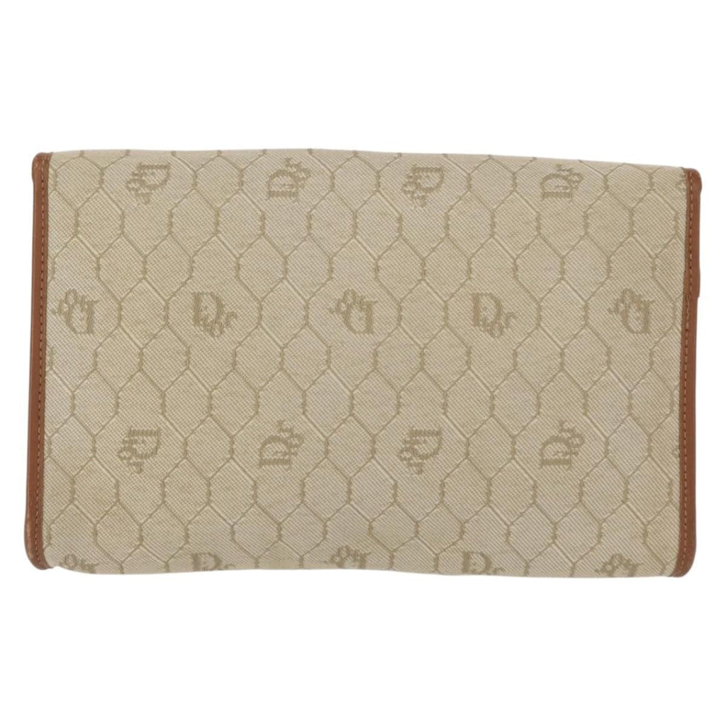Christian Dior Vintage Honeycomb Chain Canvas Beige Canvas Shoulder Bag Bag (Pre-Owned)