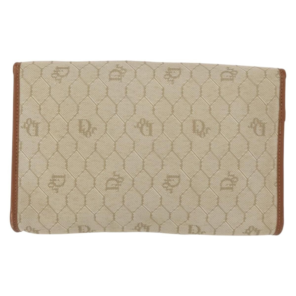 Christian Dior Vintage Honeycomb Chain Canvas Beige Canvas Shoulder Bag Bag (Pre-Owned)